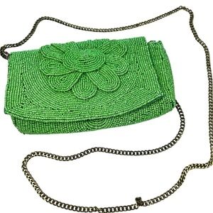 Anthropologie Beaded handbag clutch cross body floral green